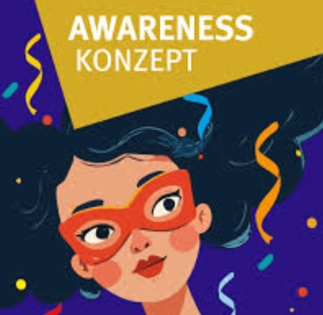 Krefeld awareness-concept illustration showing a person with glasses on a yellow and purple background.