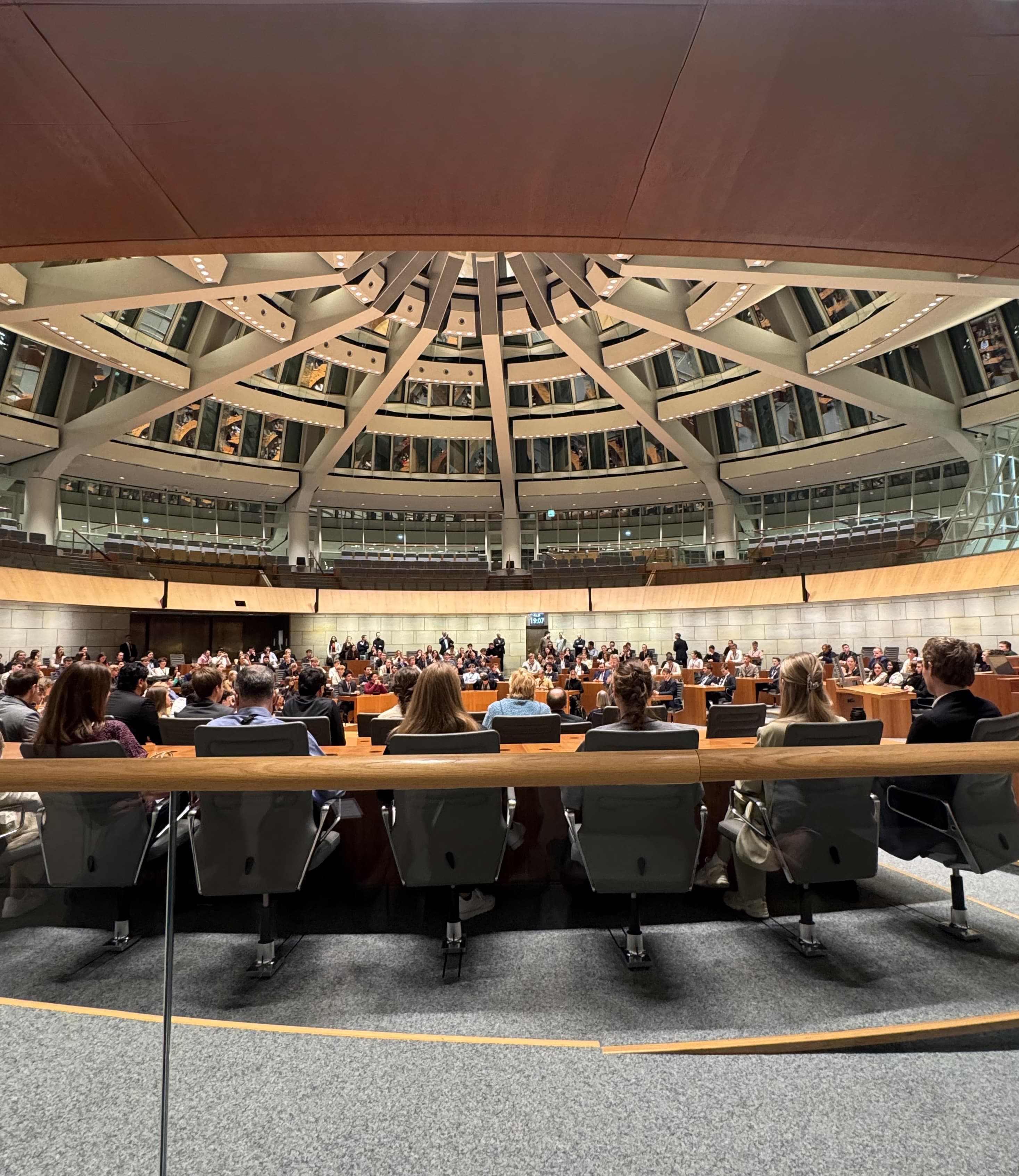 Plenary hall of the Düsseldorf state parliament with delegates at the youth parliament session.